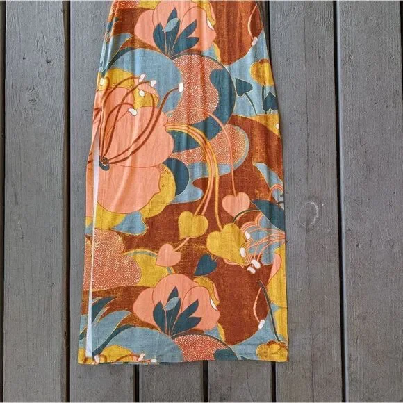 Zara Colorful Retro Floral Maxi Dress, Multicolored Knit Side Cutout Small Size - Picture 7 of 12